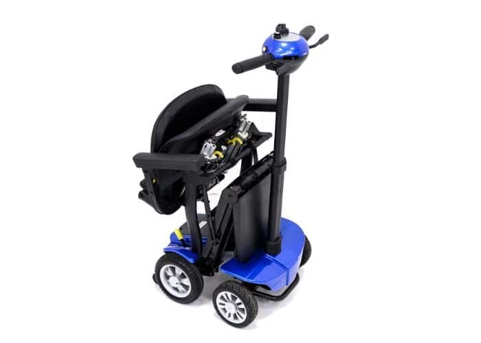 Globe Trotter mobility scooter in capri blue fully folded