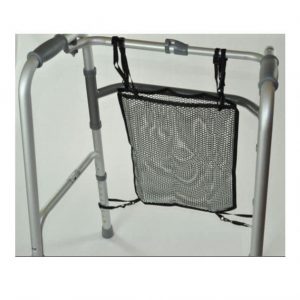 a black mesh net bag for a walking frame or trolley