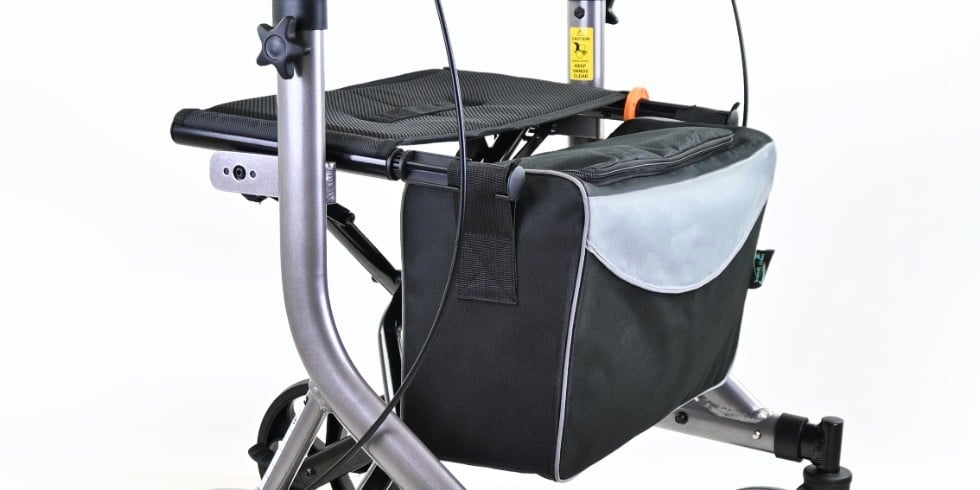 rollator walking aid with padded seat and storage bag